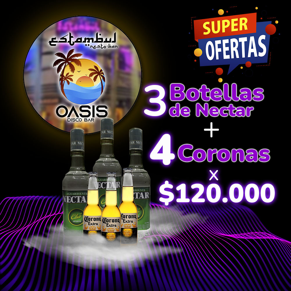 Estambul Resto-Bar LICORES 3 botellas Nectar* 4 coronas $120.000
